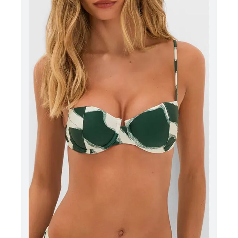 Underwire One-Piece Swim Suit in Green and Cream